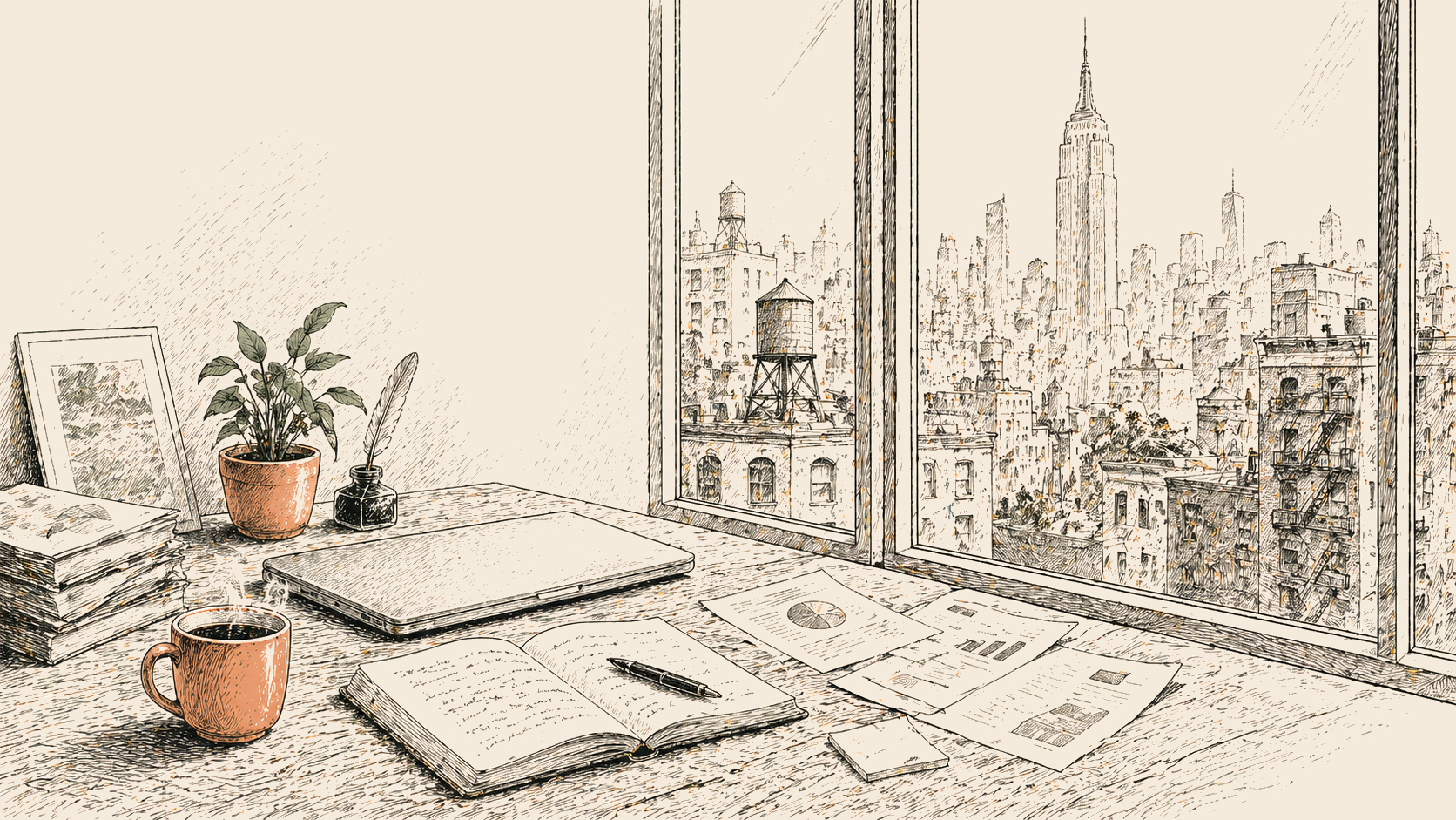 Everything for SNS creators in the AI era — pen editorial illustration