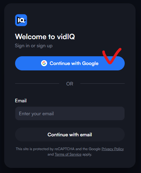 VidIQ 구글 아이디로 로그인