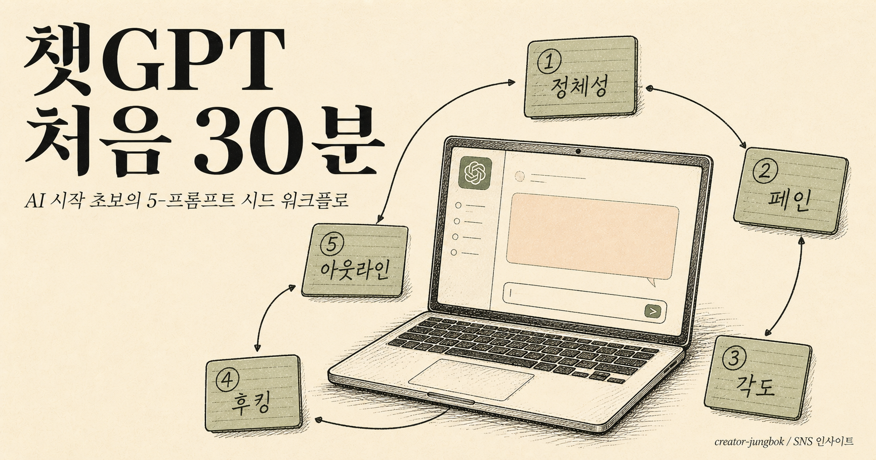 챗GPT 처음 30분 — AI 시작 초보가 첫 5개 프롬프트로 콘텐츠 시드까지 가는 풀 워크플로 — 크리에이터 완전정복