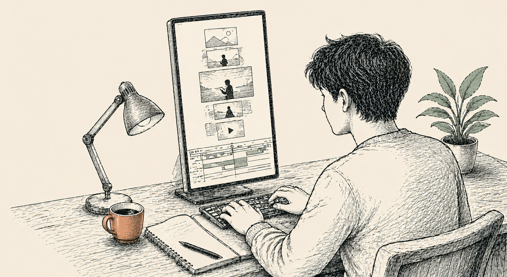 틱톡 Symphony — AI 영상 도구 앞에 앉은 1인 크리에이터