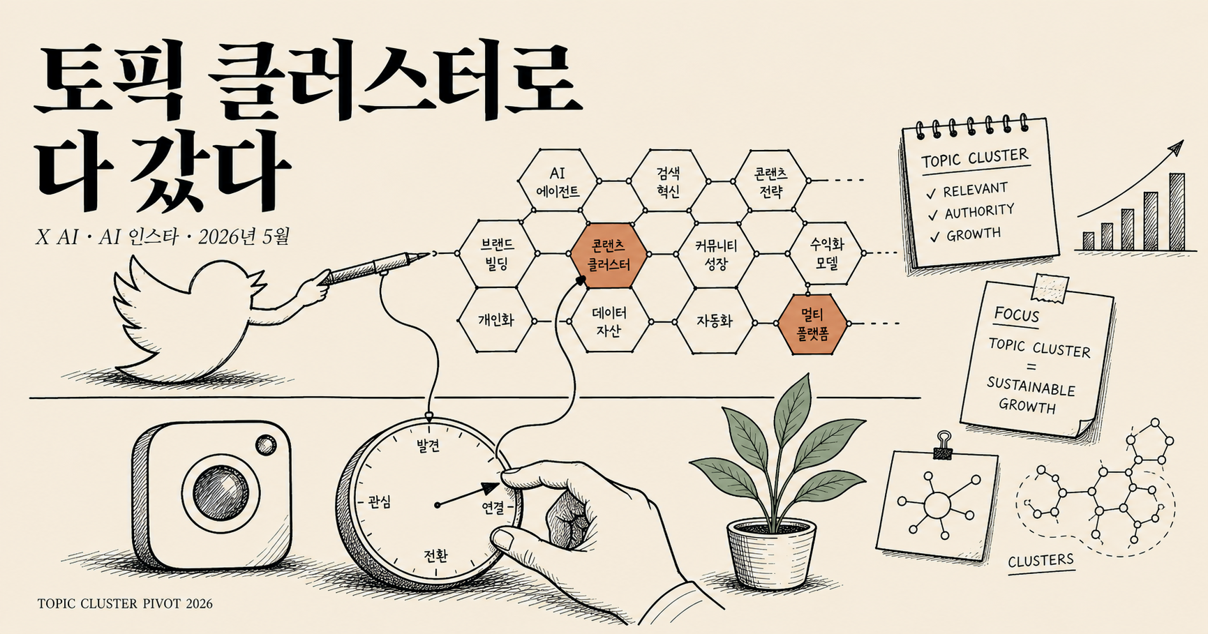 X AI와 AI 인스타가 토픽 클러스터로 — 크리에이터 완전정복